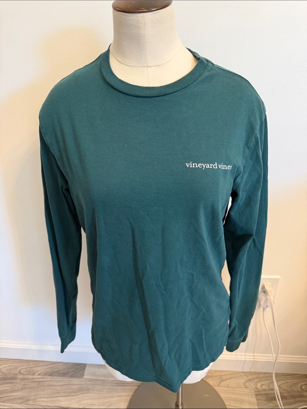 Vineyard Vines Teal Long-Sleeve Crewneck Tee with White Logo